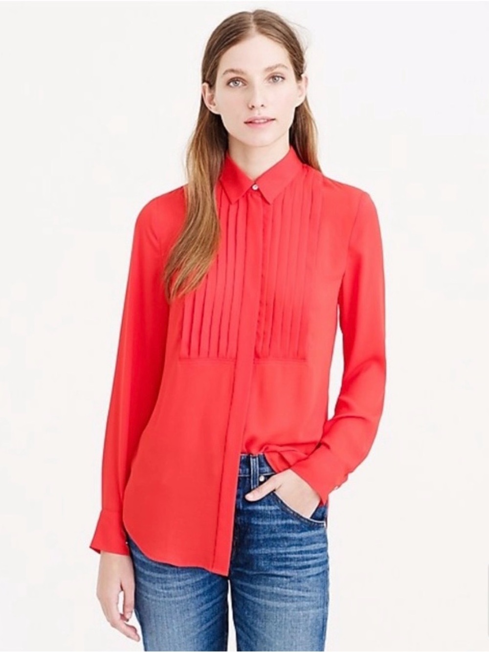 J. Crew Tuxedo Blouse Red Size 4P Like New